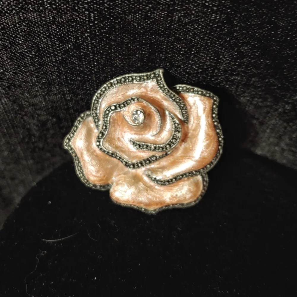 Rose Enamel Pin with Crystal Accent